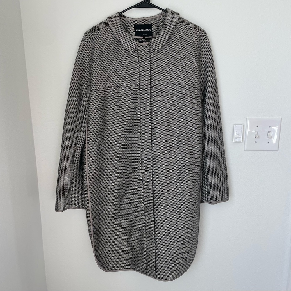 Giorgio Armani Large Grey Black Basket Weave Full Zip Overcoat  US 44 IT 46 Cape